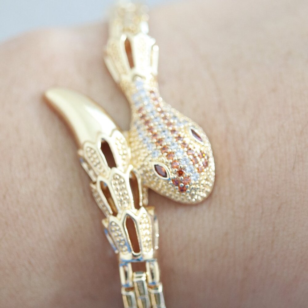 Snake CZ Diamond Gold Tennis Bracelet